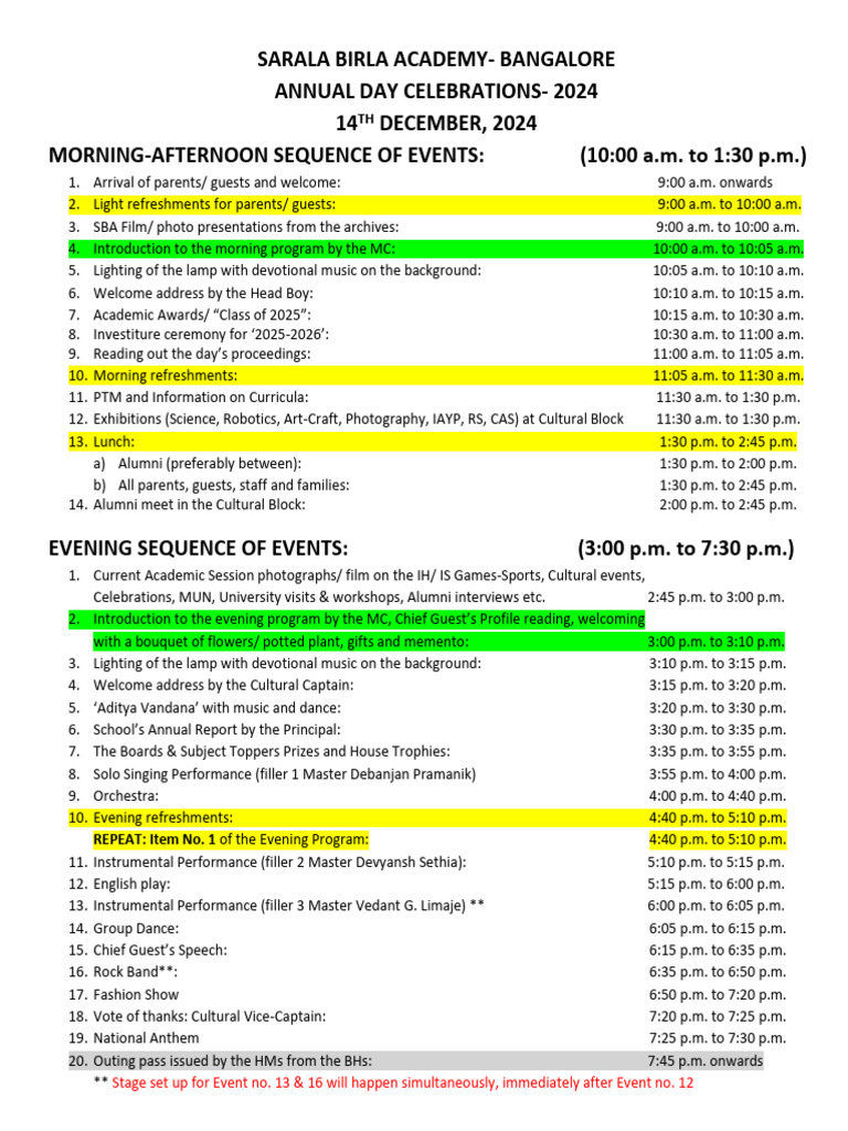 SBA Annual Day 2024 Schedule | PDF | Performing Arts