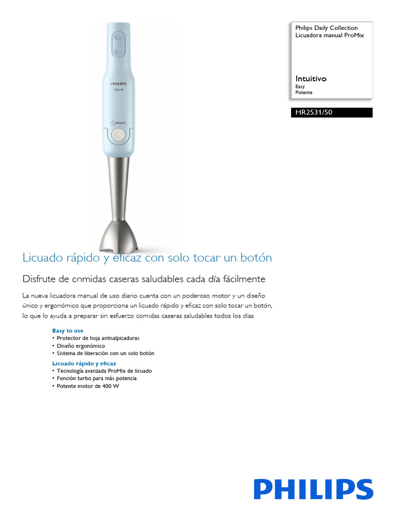 Licuadora Manual Philips ProMix HR2531/50 | PDF