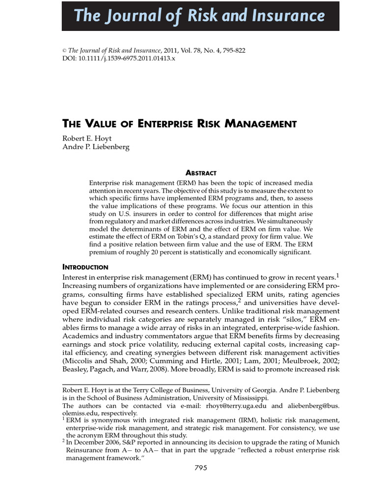 Impact of Enterprise Risk Management on Firm Value | PDF | Risk ...