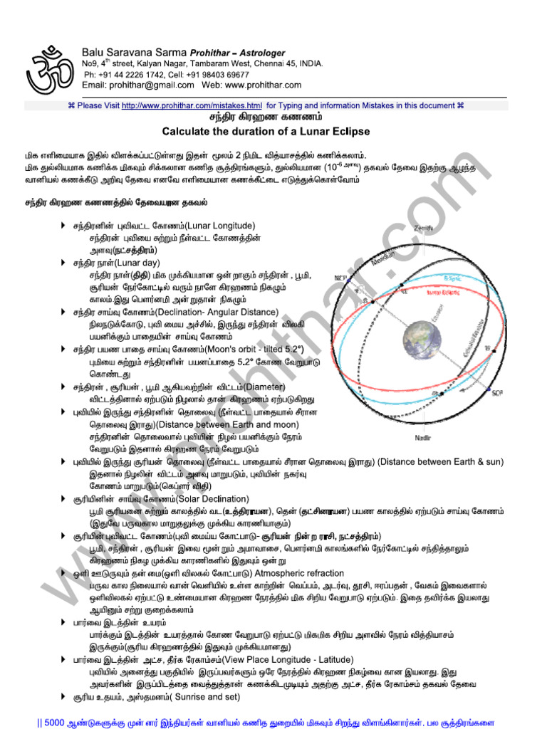 Lunar Eclipse Calculation | PDF | Technical Factors Of Astrology ...