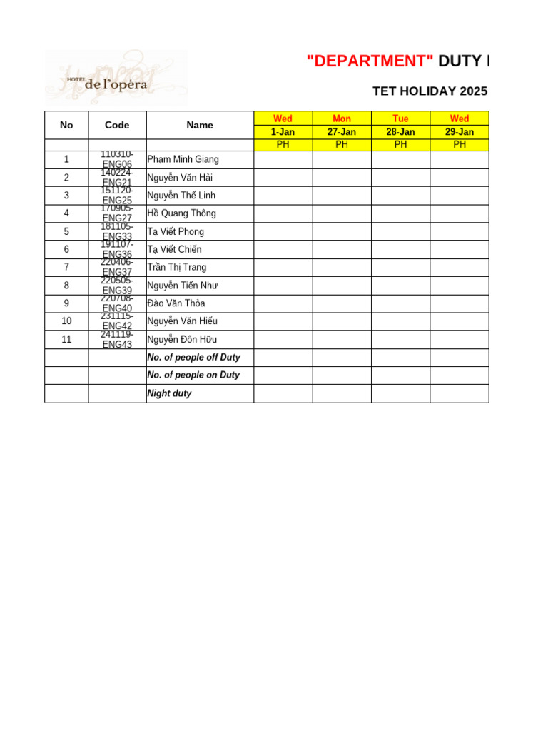 Tet Holiday Duty Roster 2025 | PDF