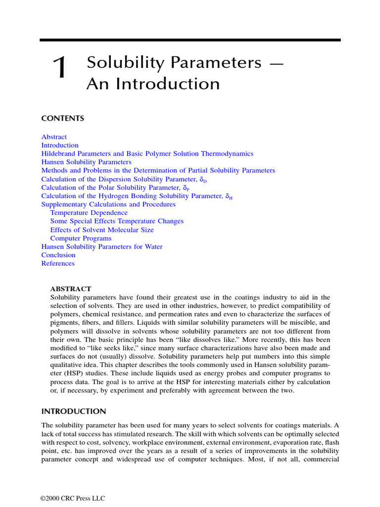 Introduction to Solubility Parameters | PDF | Solubility | Solvent