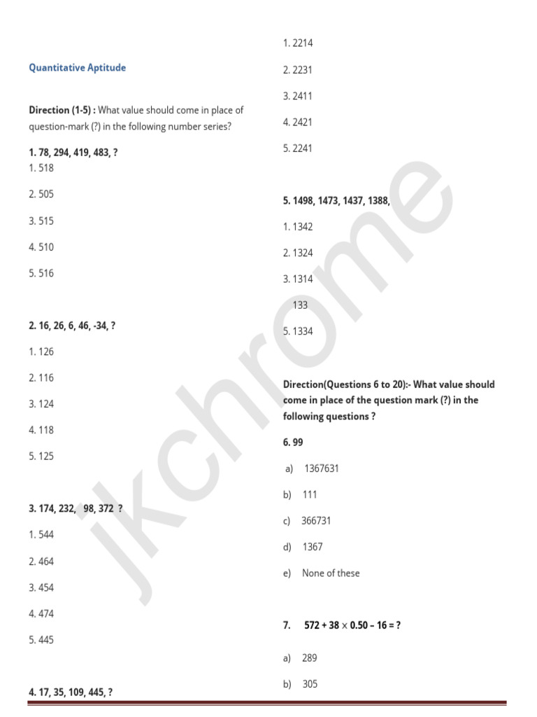 Quantitative Aptitude Number Series Questions | PDF | Tourism | Economies