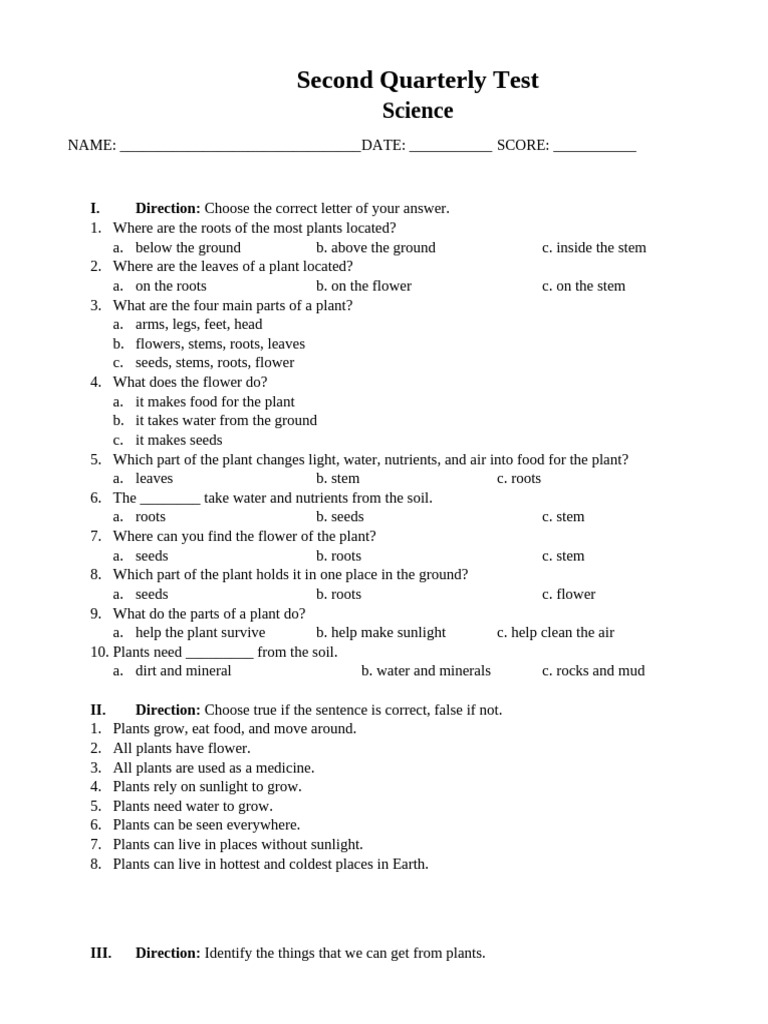 Third Quarter Science g1 | PDF | Root | Plants