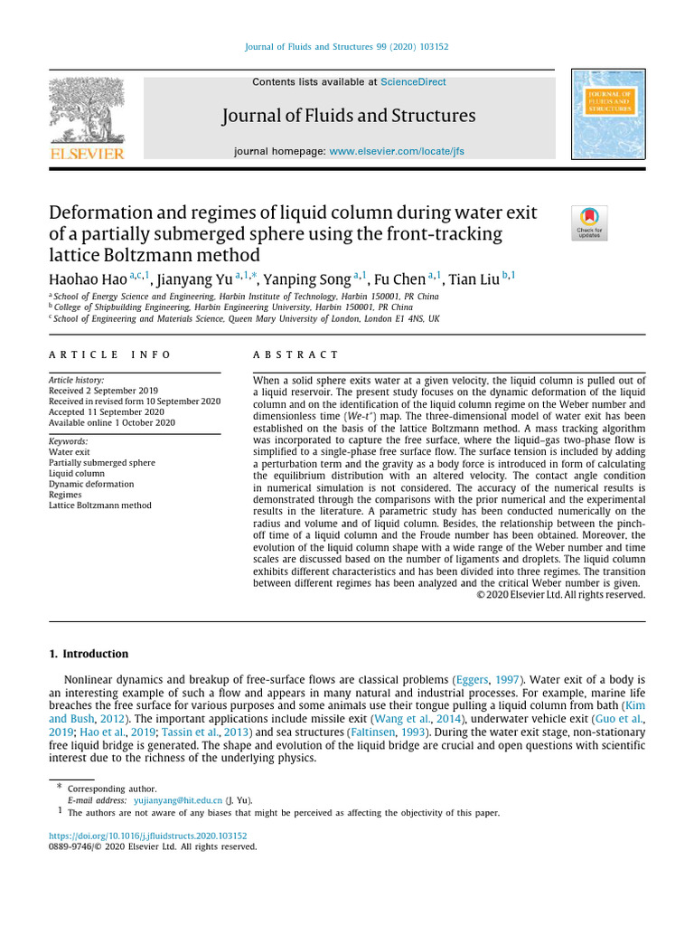 Liquid Column Dynamics of Sphere Exit | PDF | Liquids | Fluid Dynamics