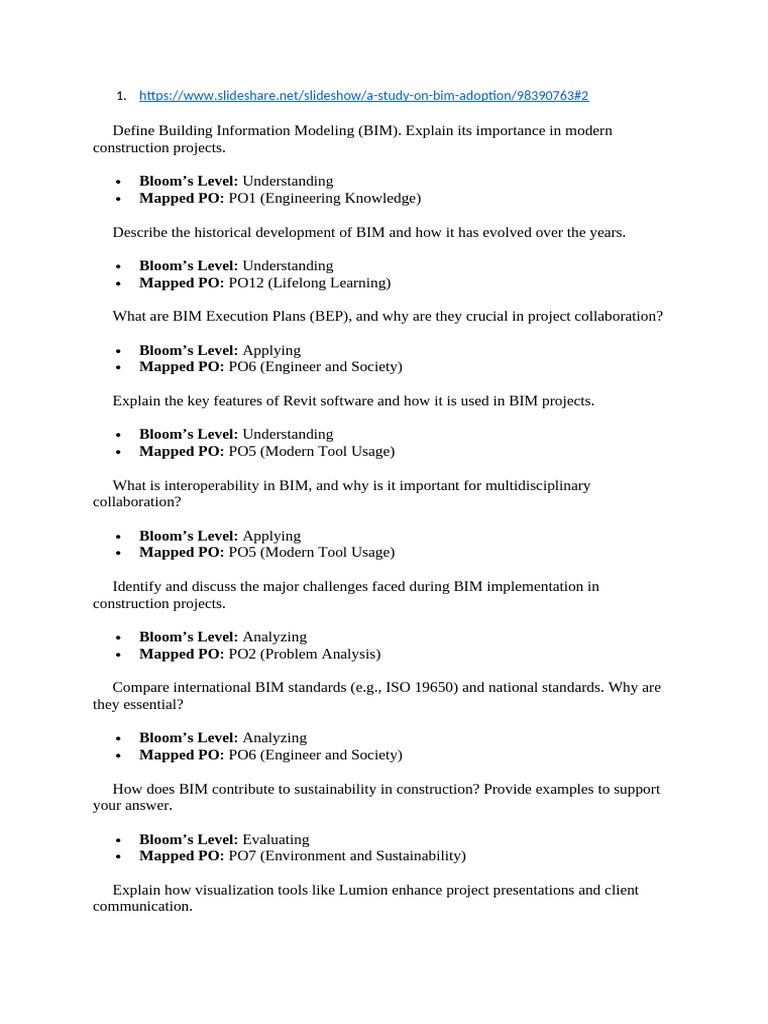 Bloom's Level: Mapped PO | PDF