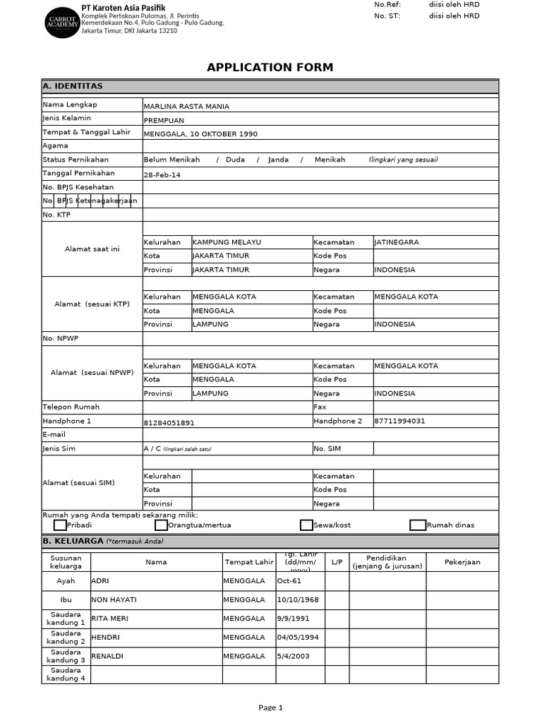 Formulir Aplikasi Pekerjaan RCT | PDF