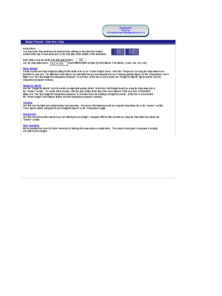 Budget Planner - Overview / Help: Instructions | PDF | Finance & Money ...