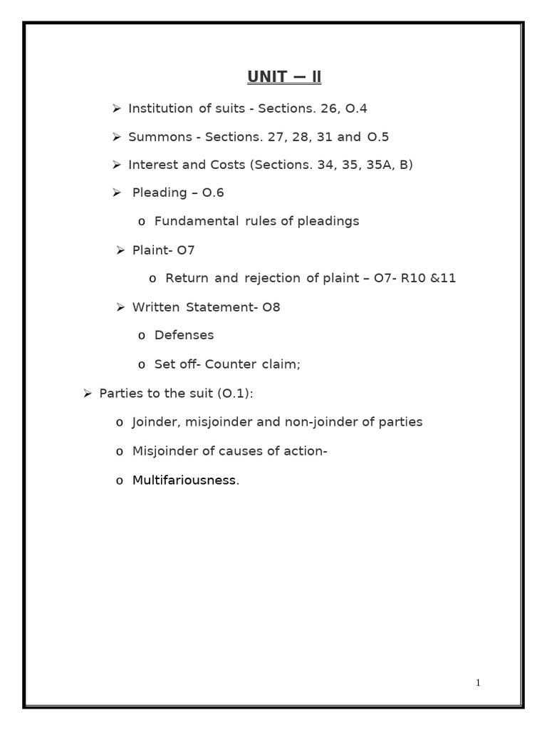 Cpc Unit Ii Notes Pdf Lawsuit Pleading