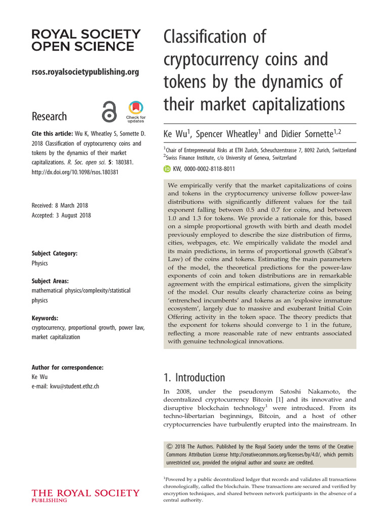 Wu Et Al 2018 Classification of Cryptocurrency Coins and Tokens by The ...