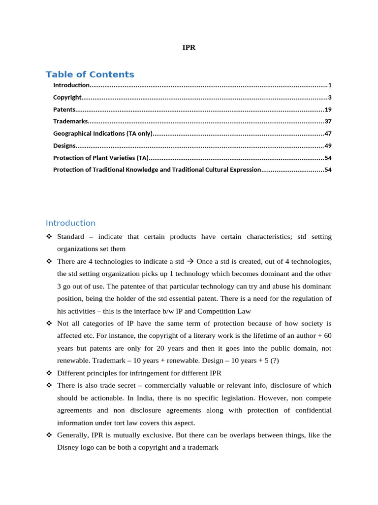 Class Notes - IPR | PDF | Secondary Liability | Intellectual Property