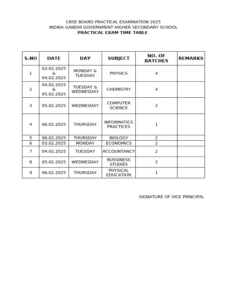 Practical Exam Time Table 2025 | PDF | Secondary Education | Student ...