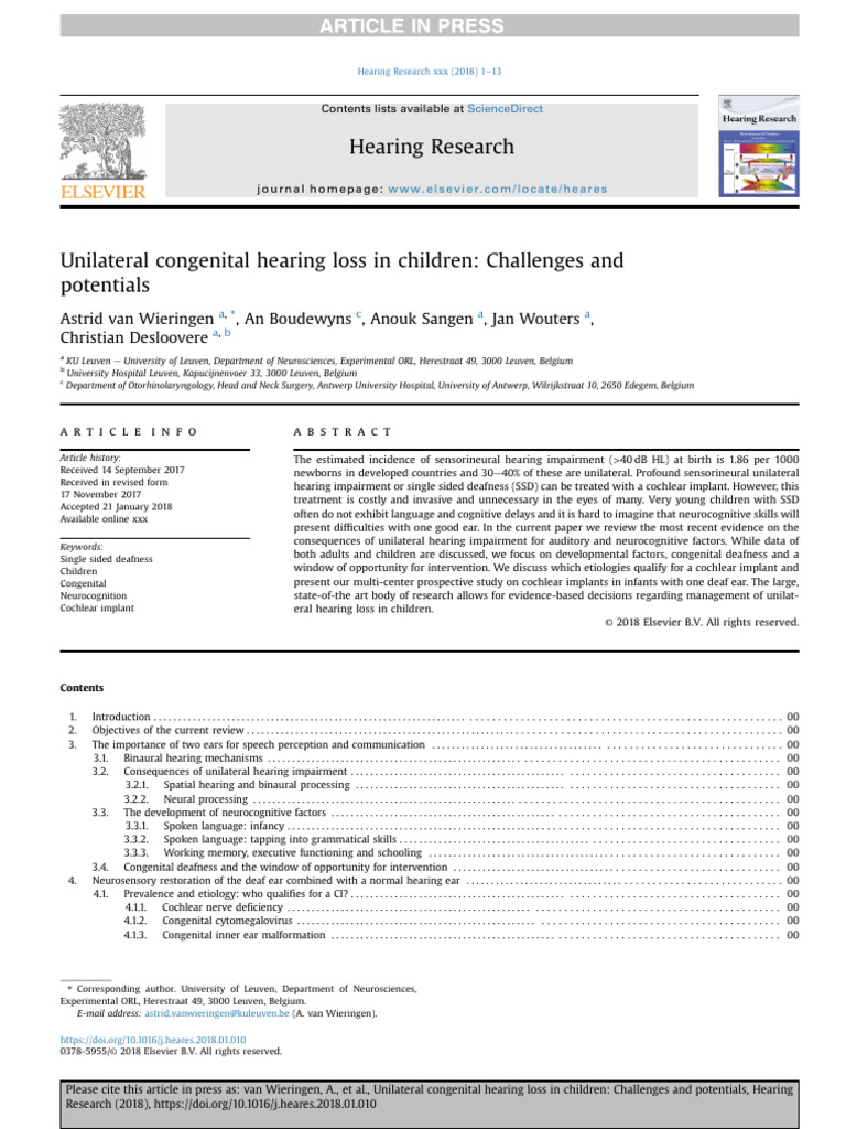 Unilateral Hearing Loss in Children | PDF | Hearing Loss | Hearing