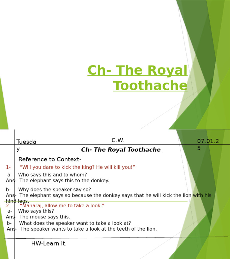 The Royal Toothache A Summary PDF