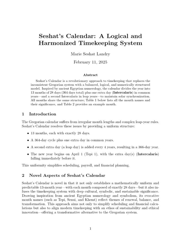 Seshat's Calendar: A Logical and Harmonized Timekeeping System | PDF ...