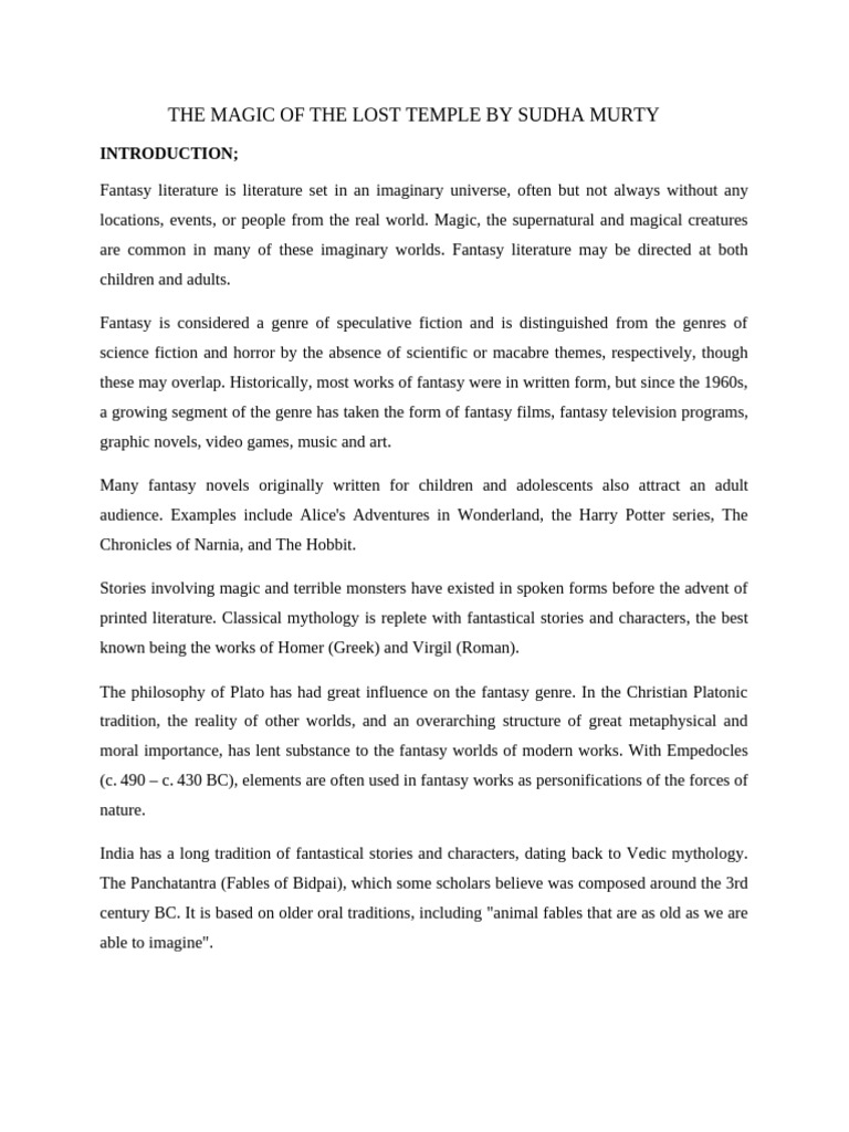 The Magic of the Lost Temple Overview PDF Fantasy Fantasy