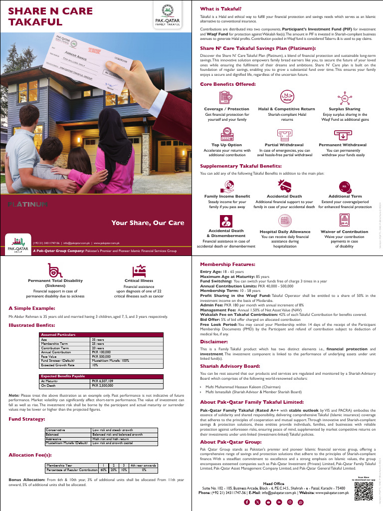 Share-n-Care-Takaful-Plan-Brochure-Platinum G | PDF | Investing | Sharia