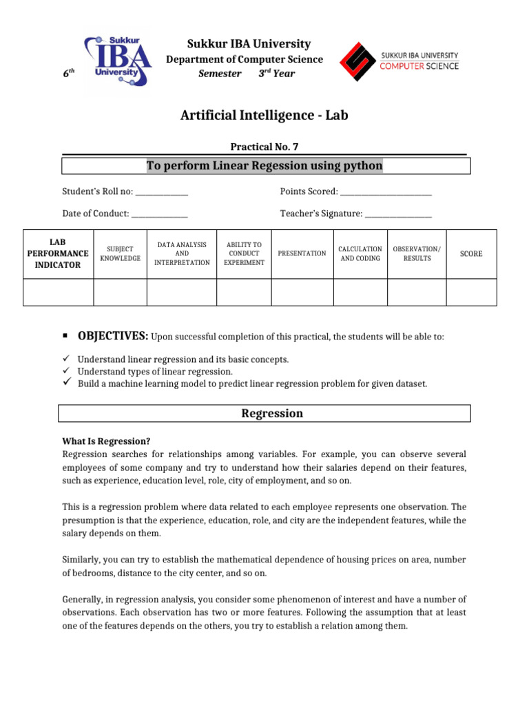 Linear Regression Lab with Python Guide | PDF | Regression Analysis ...