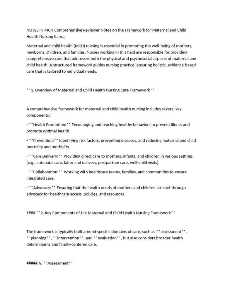 Maternal and Child Health Nursing Framework | PDF | Maternal Health ...