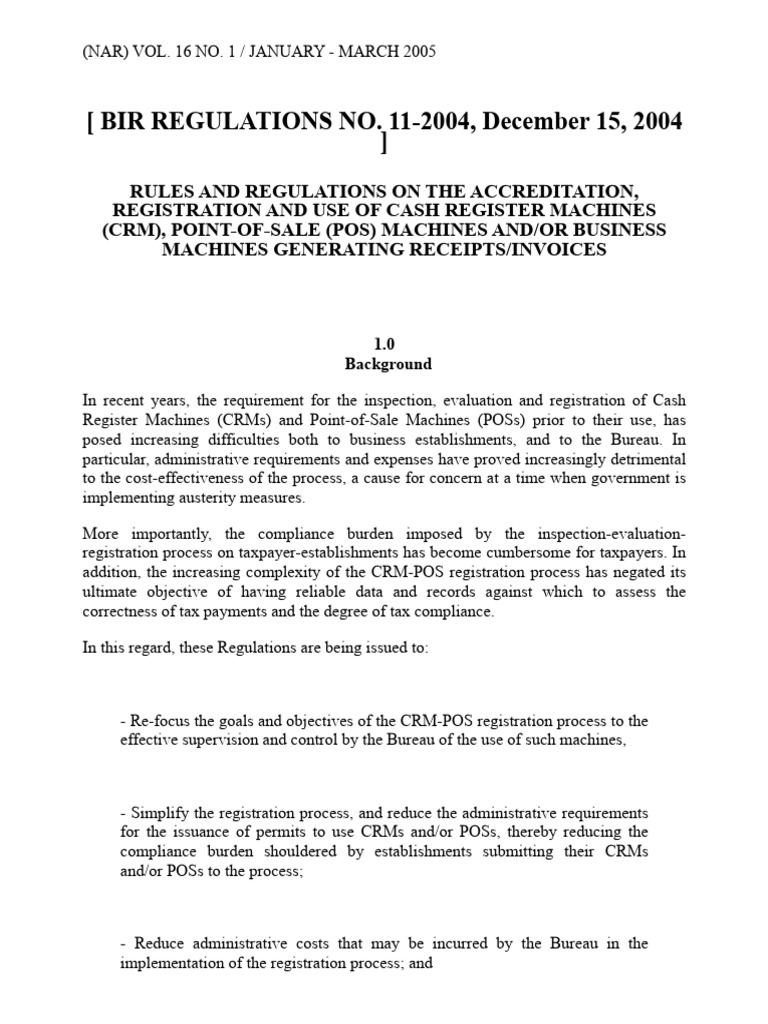 CRM and POS Machine Regulations 2005 | PDF | Point Of Sale | Receipt