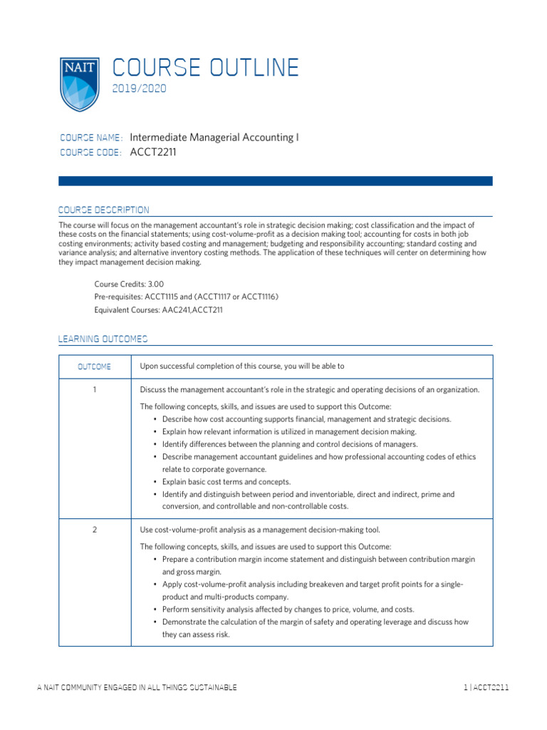 Intermediate Managerial Accounting I Course | PDF | Tablet Computer ...