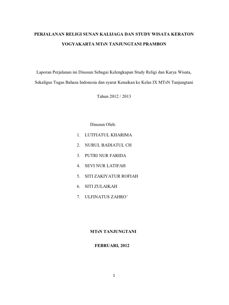 Contoh Halaman Pengesahan Laporan Study Tour Seputar Laporan