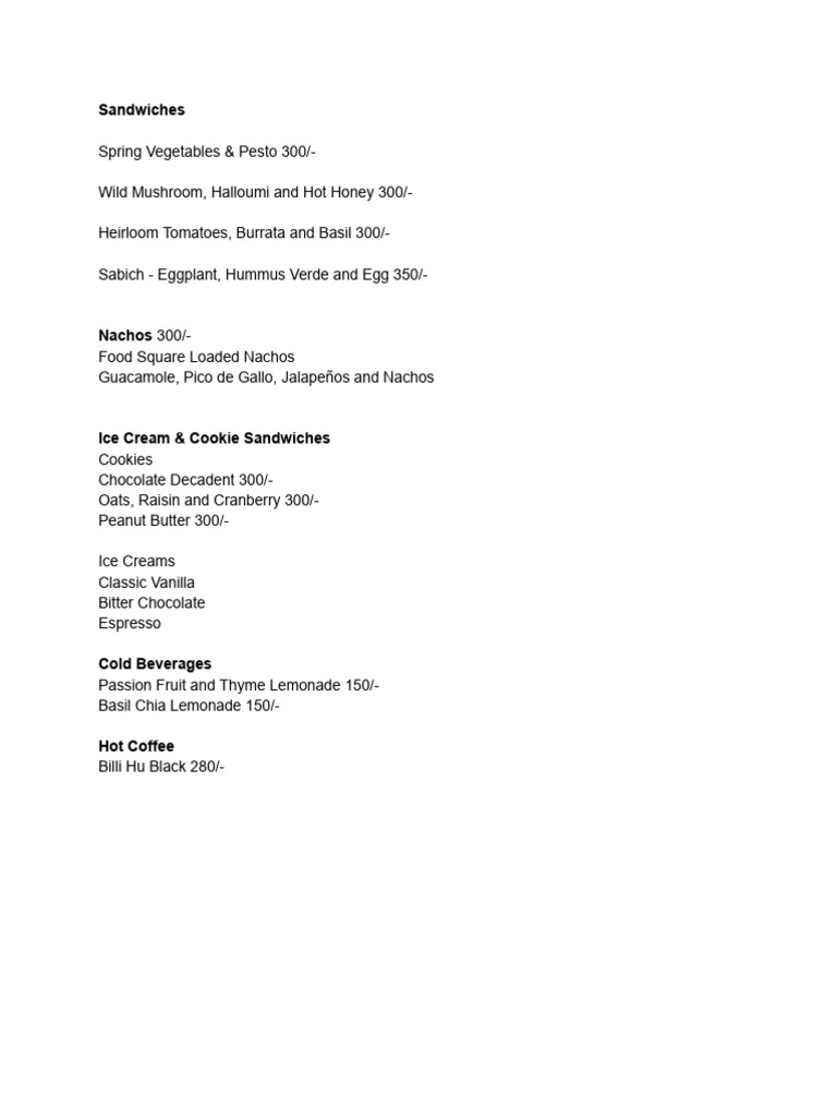 Gourmet Sandwiches and Desserts Menu | PDF