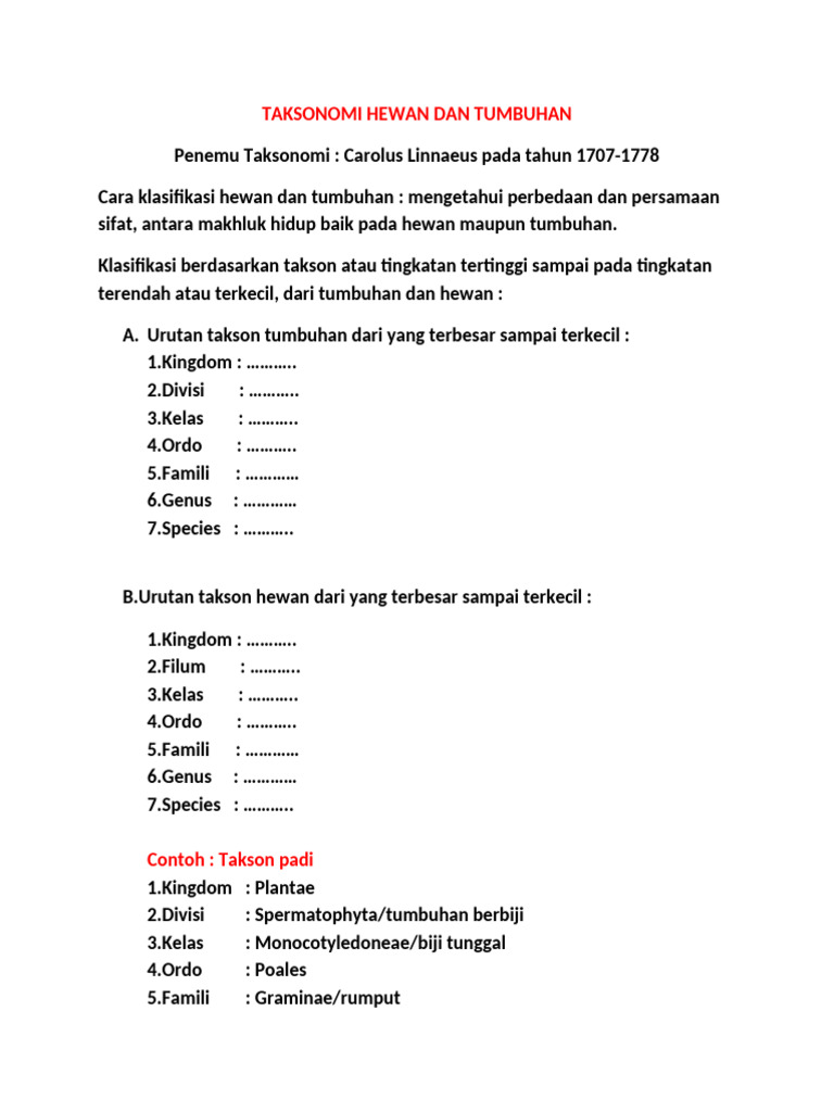 Klasifikasi Taksonomi Hewan dan Tumbuhan | PDF
