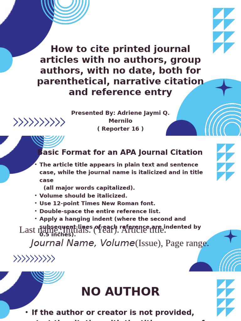 Citing Journal Articles in APA Format | PDF | Citation | Apa Style