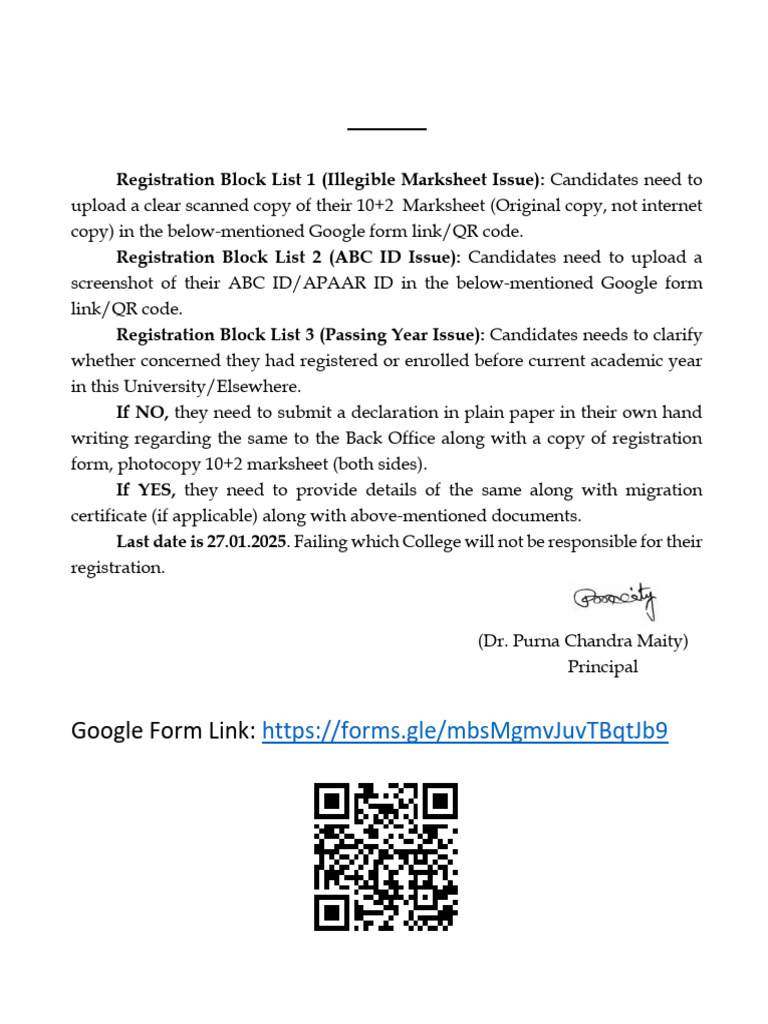 Registration Block Notice for Candidates | PDF