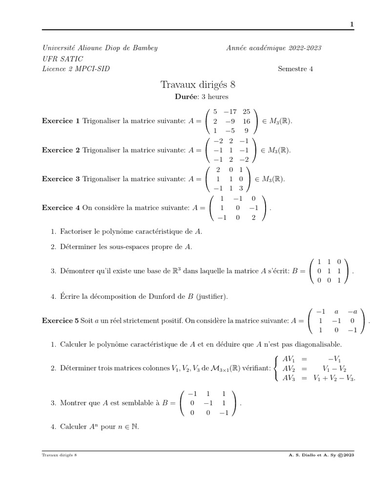 Exercices de trigonalisation de matrices | PDF | Matrice (Mathématiques ...