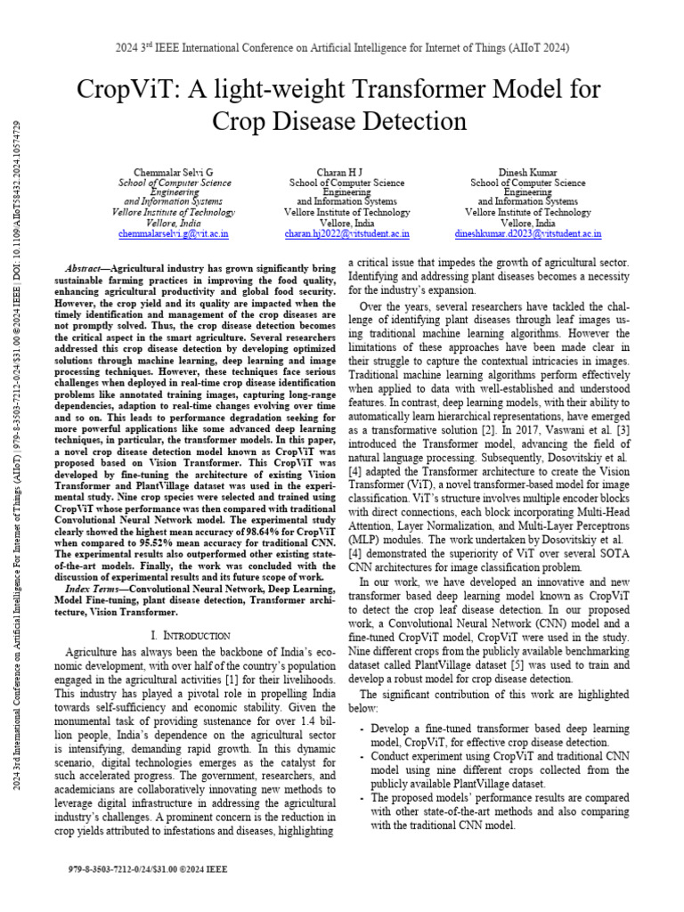 cropvit-a-light-weight-transformer-model-for-crop-disease-detection