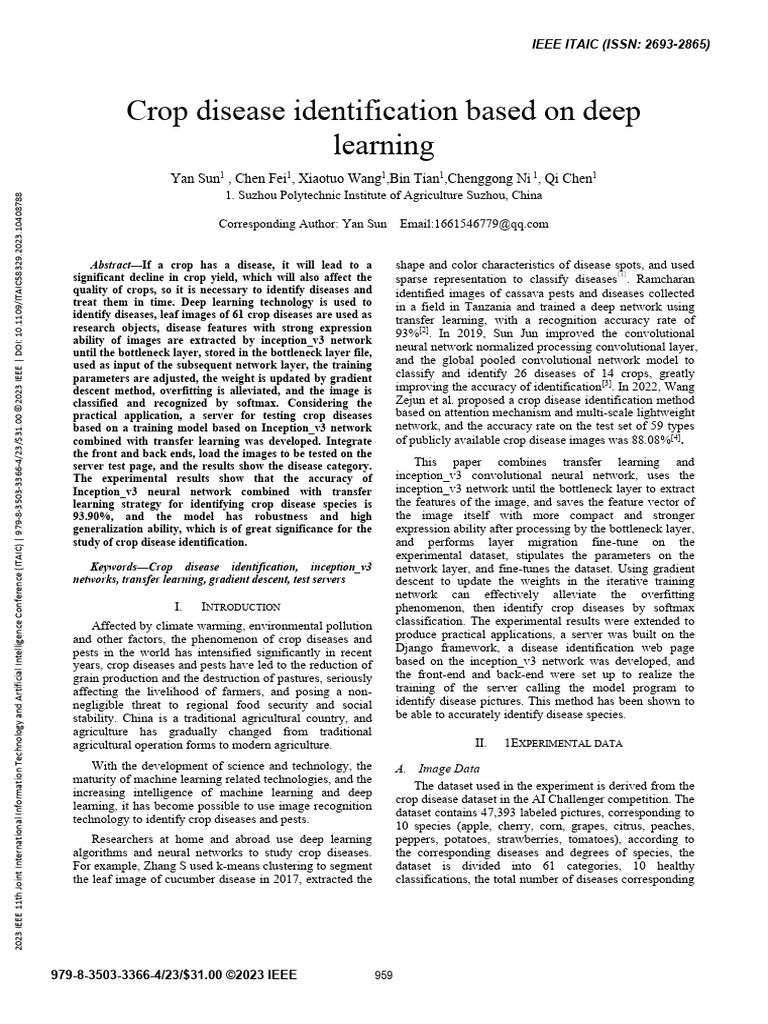 Crop Disease Identification Based On Deep Learning Pdf Deep