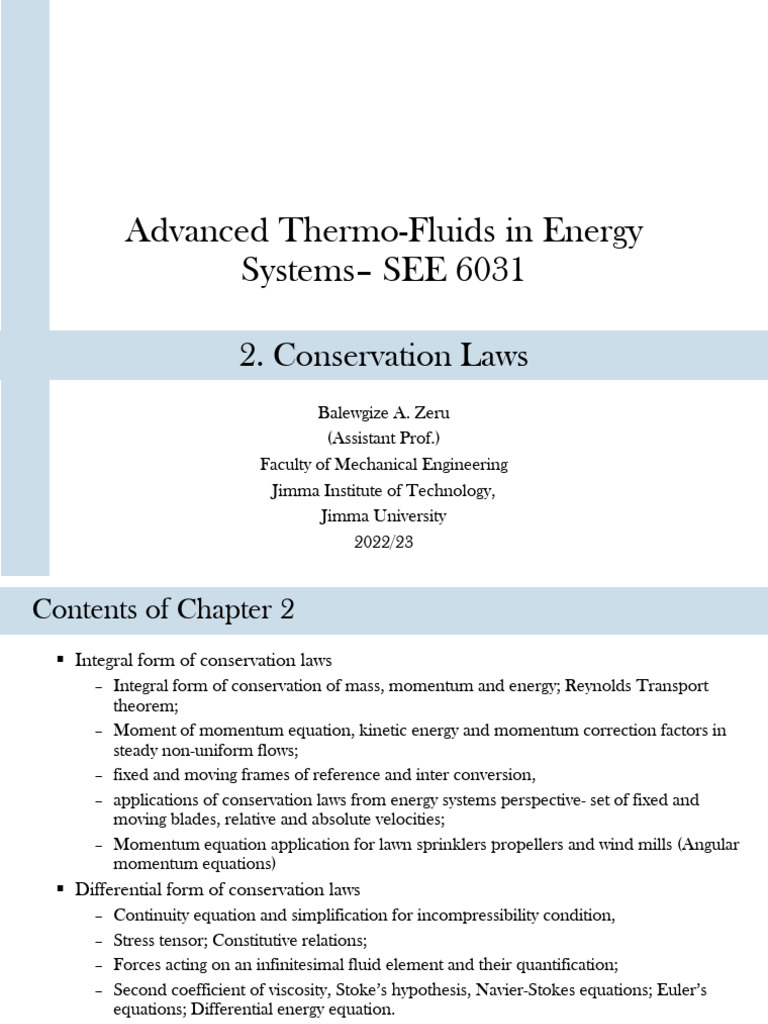 Conservation Laws in Thermo-Fluids | PDF | Navier–Stokes Equations ...