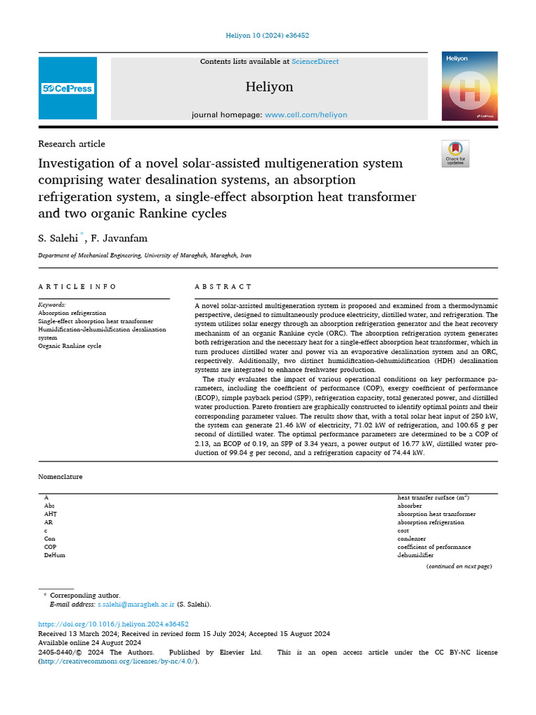 Solar-Assisted Multigeneration System | PDF | Desalination | Solar Energy