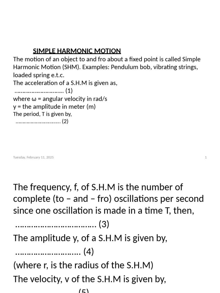 Simple Harmonic Motion (S.H.M) | PDF
