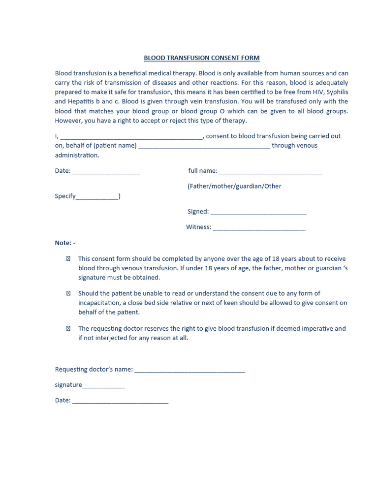 Blood Transfusion Consent Form | PDF
