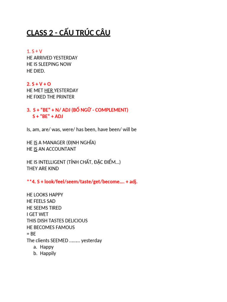 CLASS 2 - S - V - O | PDF