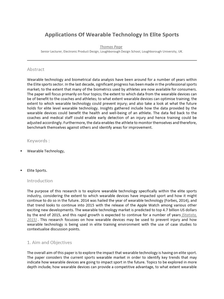 Wearable Tech in Elite Sports Analysis | PDF | Wearable Technology ...