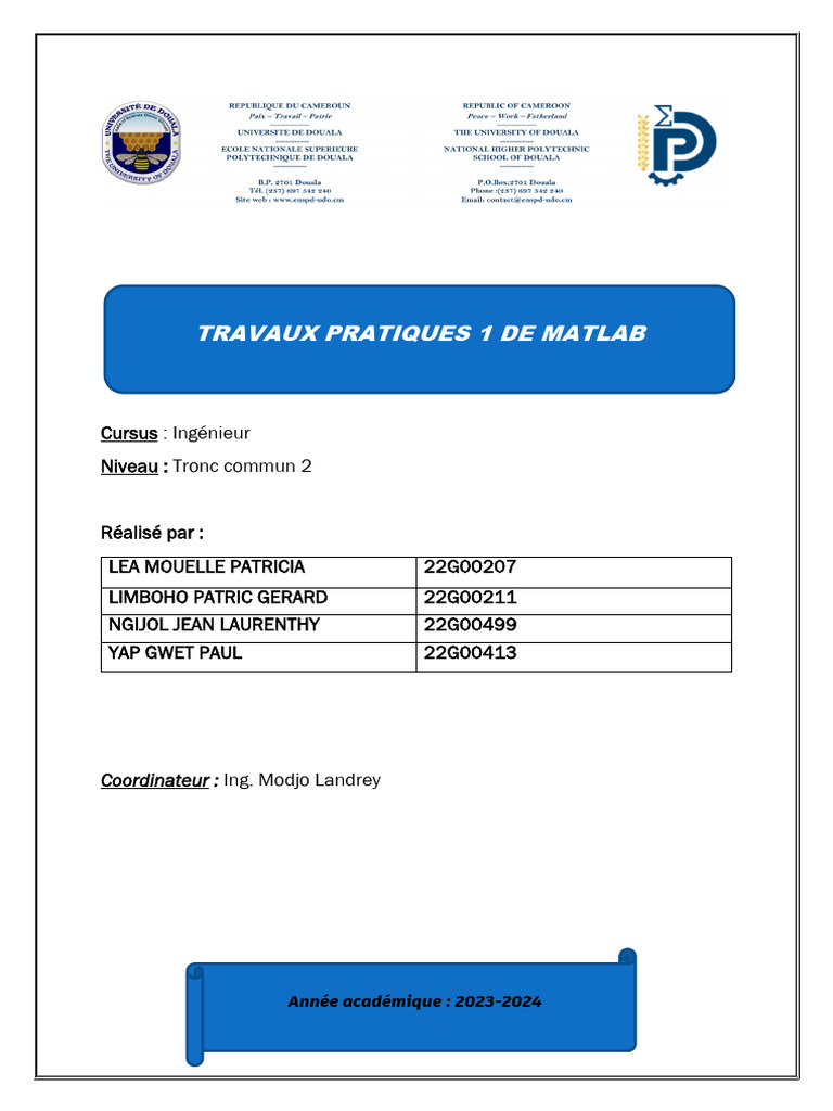 Travaux Pratiques MATLAB 2023-2024 | PDF