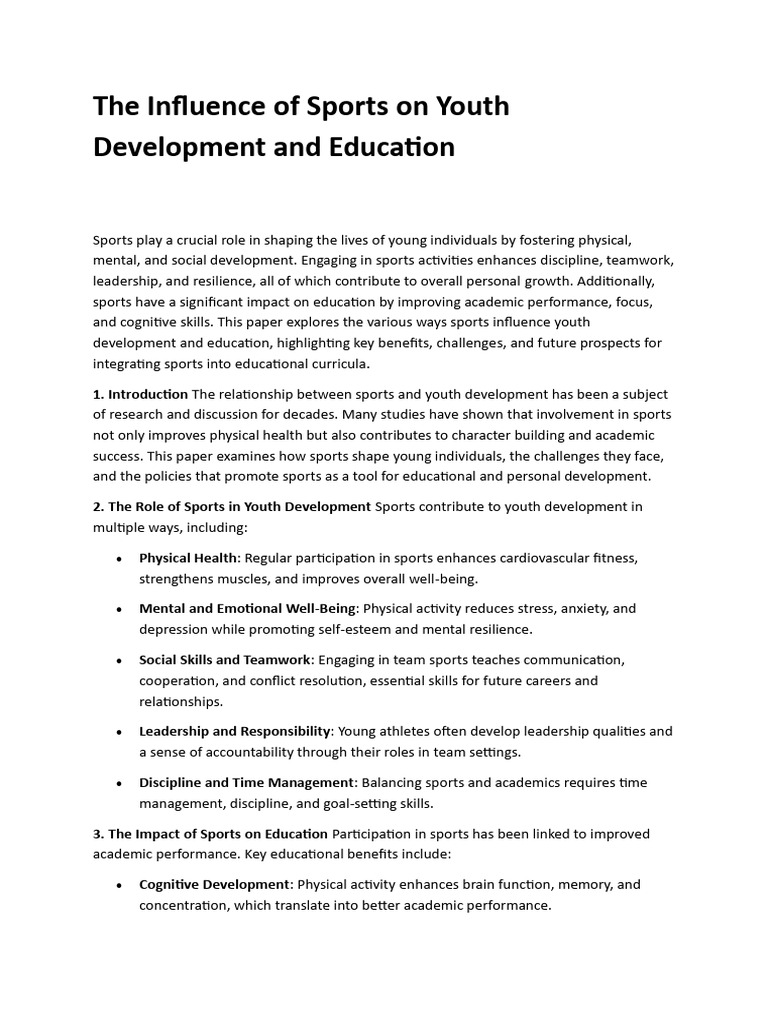 The Influence of Sports On Youth Development and Education | PDF ...