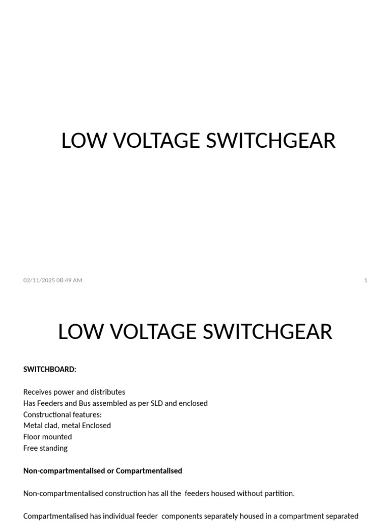 Low Voltage Switchgear Overview | PDF | Inductor | Power (Physics)