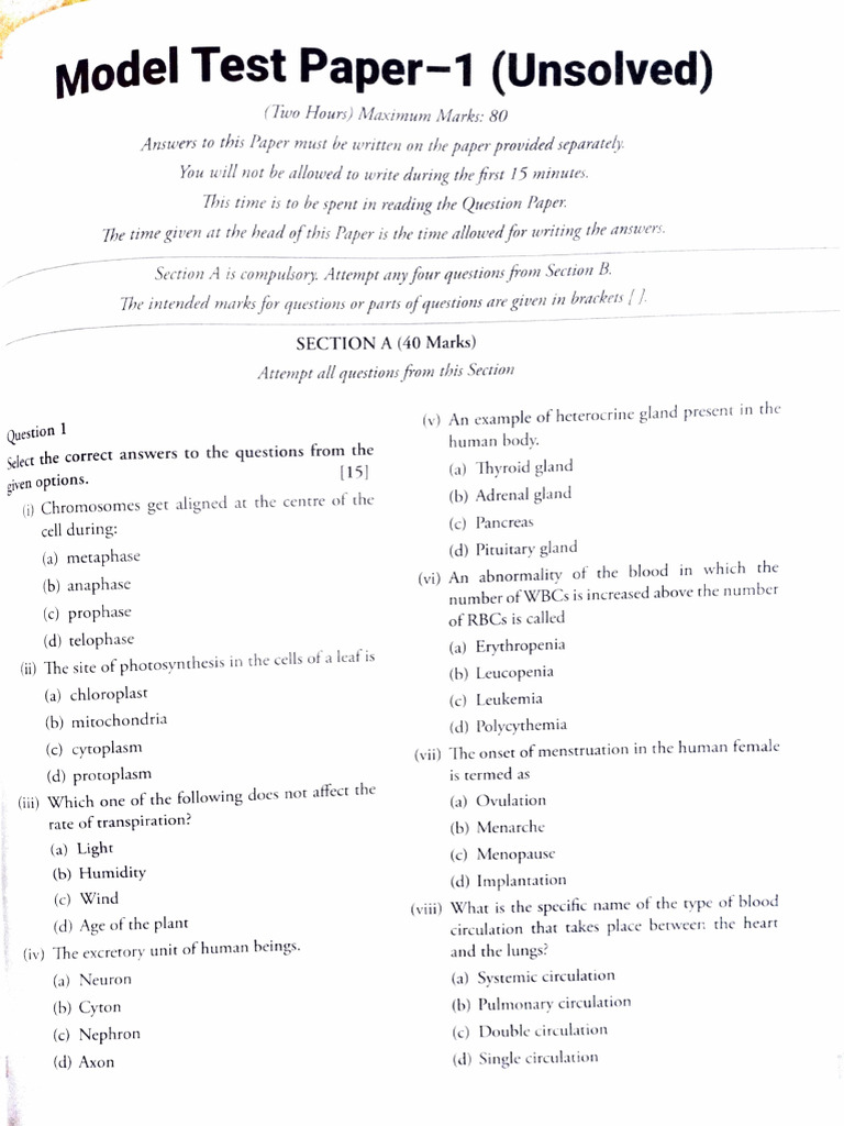 Unsolved Biology Model Test Paper | PDF | Circulatory System | Lung