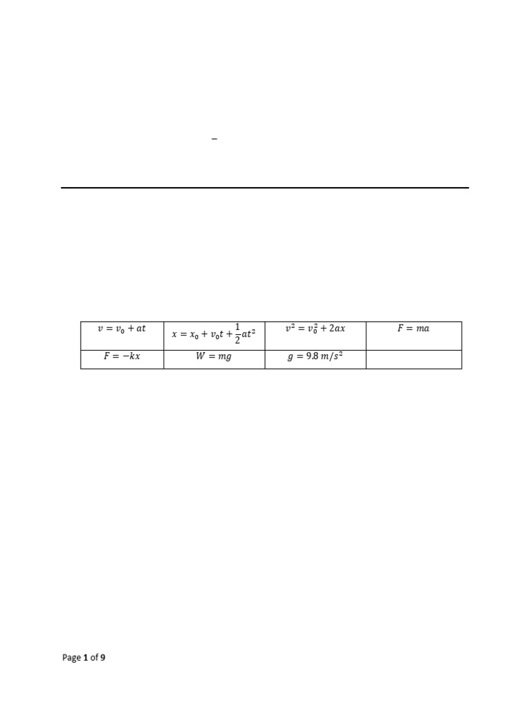 Phy 101 Test 1 (2019) | PDF | Force | Gravity