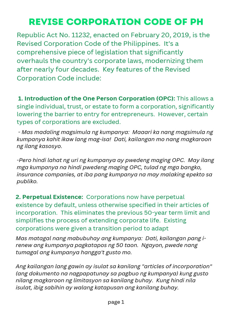 Revise corp code ph reviewer | PDF
