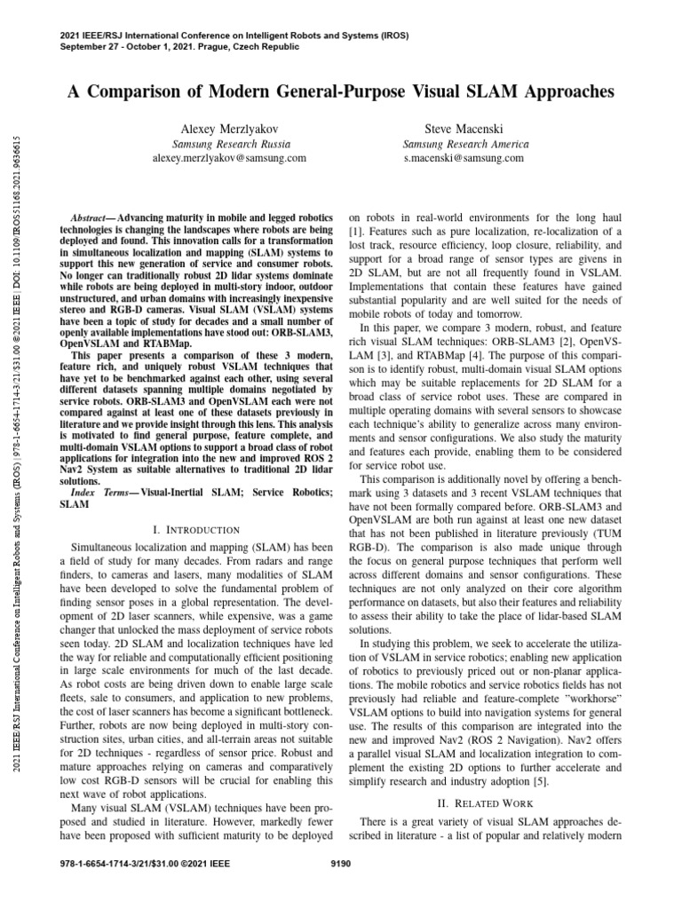 A Comparison of Modern General-Purpose Visual SLAM Approaches | PDF ...