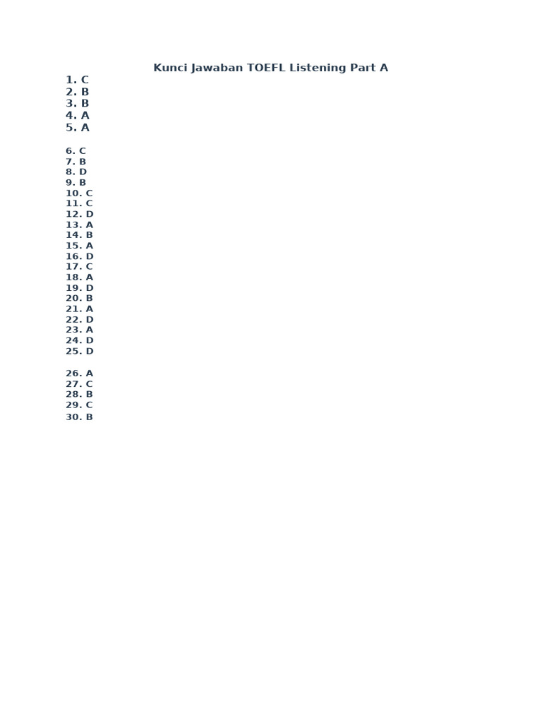Kunci Jawaban Toefl Listening Part A Pdf