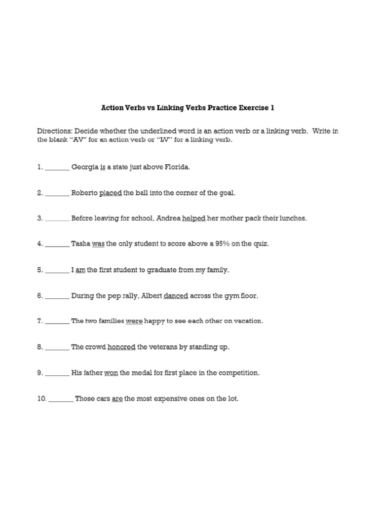 Action Verbs and Linking Verbs | PDF