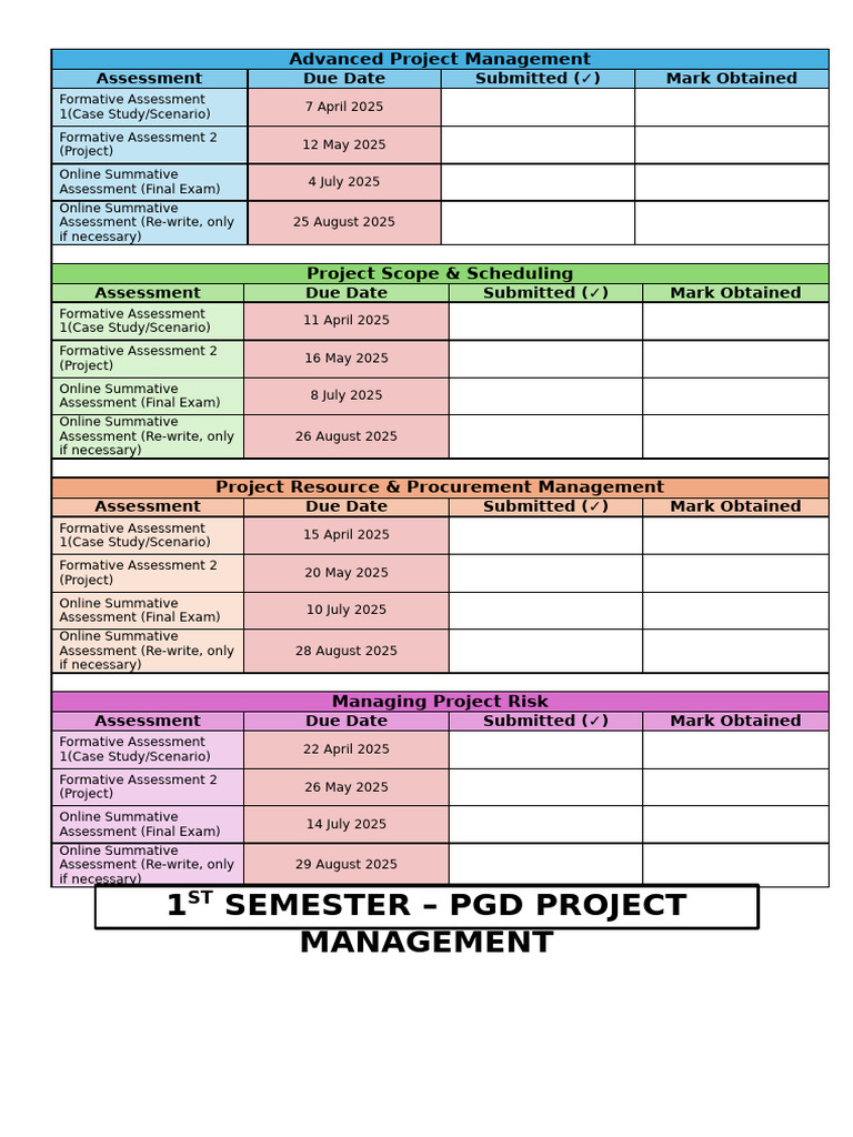 Assignment Due Dates 2025 | PDF | Educational Assessment And Evaluation ...