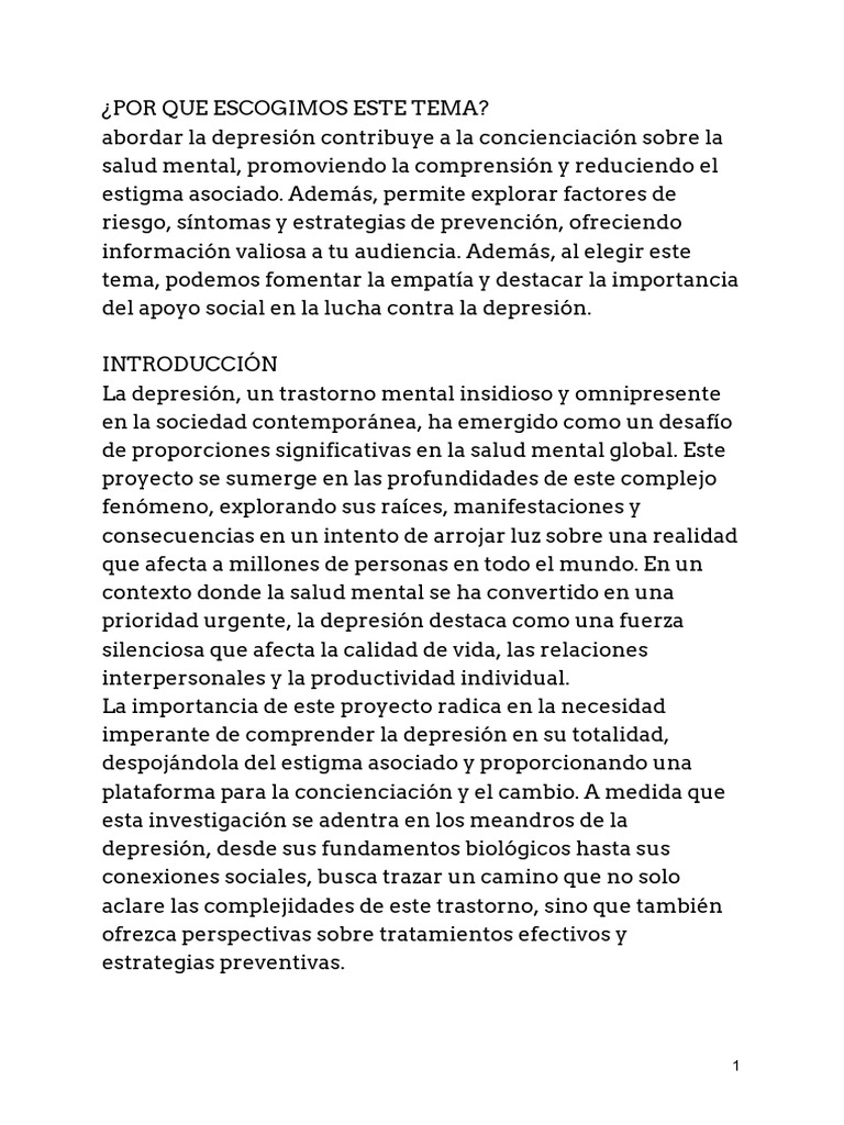 Comprendiendo la Depresión: Salud Mental | PDF | Trastorno depresivo ...